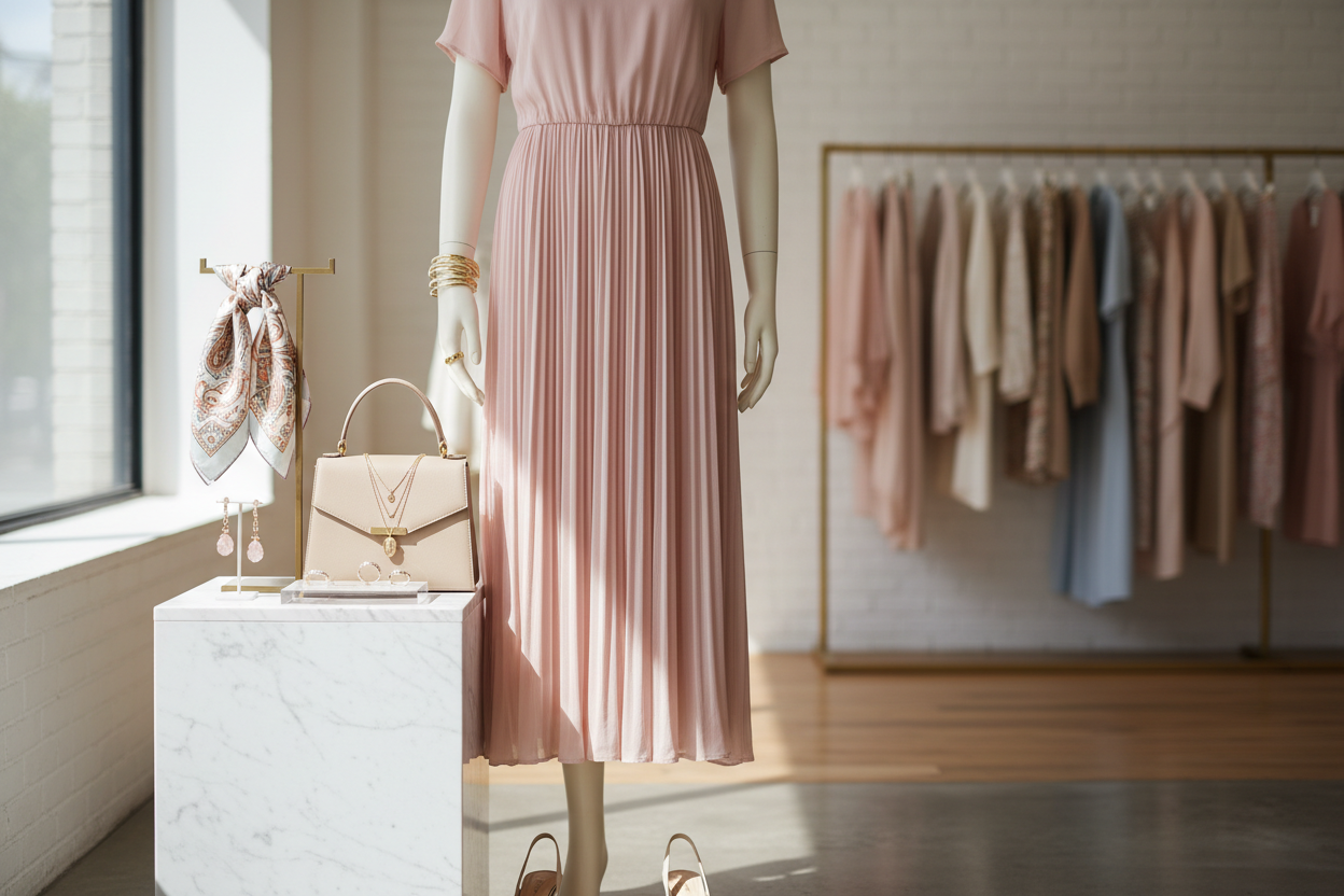 Faz uma imagem para uma loja de roupa feminina e de acessórios. A imagem tem que ser realista e profissional 